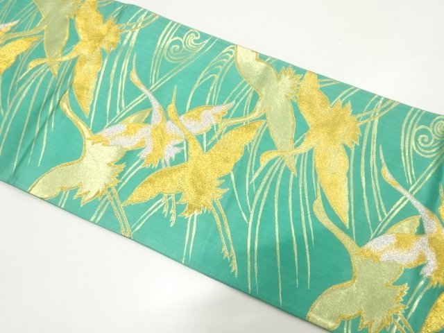 JAPANESE KIMONO / ANTIQUE FUKURO OBI / WOVEN CRANES